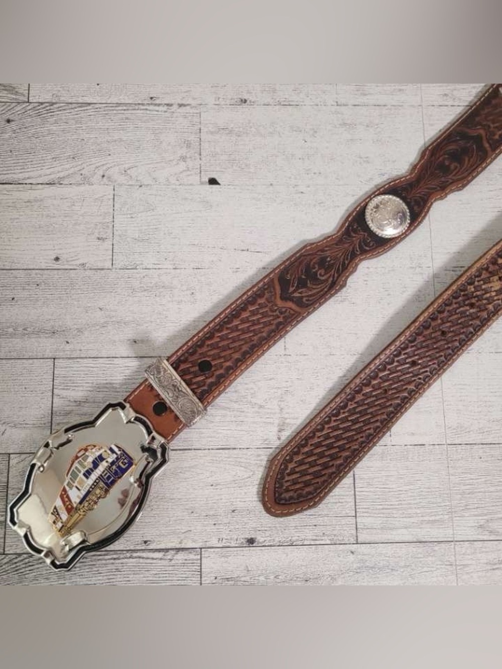 Men's 40 Tony Lama Western Brown Leather Rodeo Concho Cowboy Belt